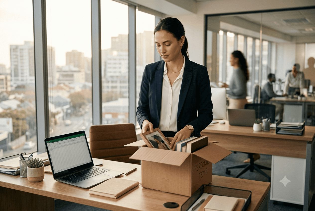 Person packing a desk box